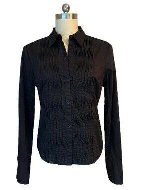 The Limited Black Button Down Tailored Women's Tuxedo Pleated Shirt Blouse - EUC